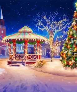 Winter Snow Christmas Gazebo paint by numbers