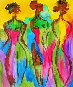 Abstract Three Women paint by numbers