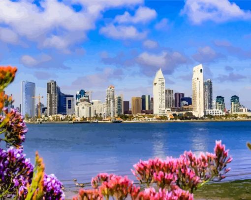 Aesthetic San Diego Skyline Viewpoint Coronado paint by numbers