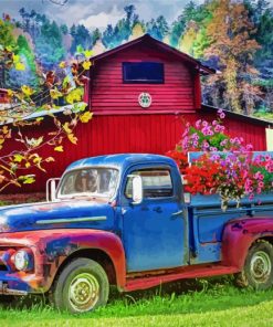 Aesthetic Old Truck and Flowers paint by numbers