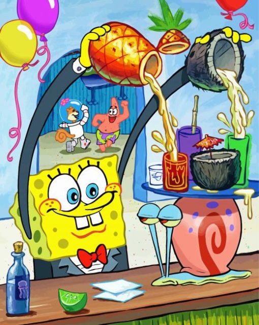 Aesthetic Spongebob and Gary paint by numbers