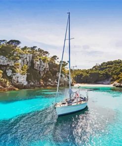 Boat in The Blue Water of Ibiza paint by numbers