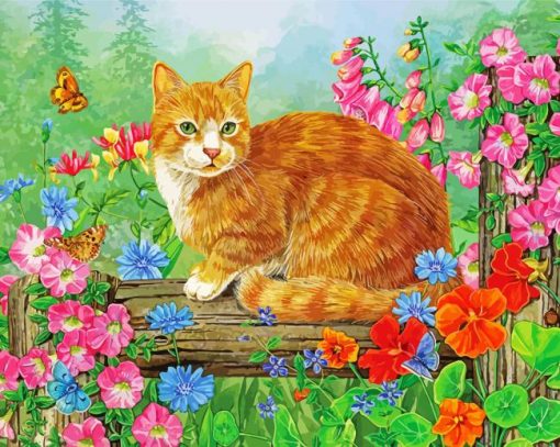 Cat and Flowers paint by numbers