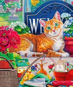 Cute kitty and Flowers paint by numbers