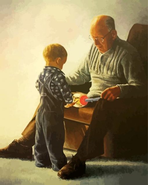 Grandson and Grandpa paint by numbers