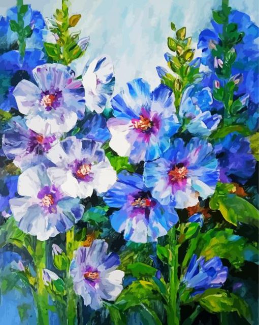 Hollyhocks Flowering Plant Art paint by numbers