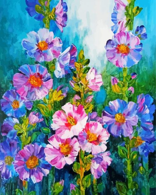 Hollyhocks Flowers Art paint by numbers