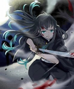 Katana Demon Slayer Muichiro Tokito kimetsu no Yaiba Black Hair paint by numbers