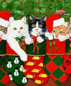 Kittens in Christmas Stockings paint by numbers