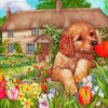 Puppy Smelling Flowers paint by numbers