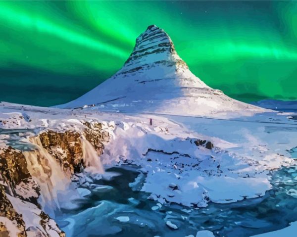 White Kirkjufell Mountain paint by numbers