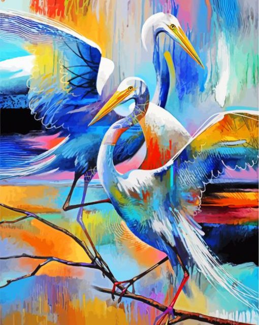 Colorful Abstract Crane Birds Art paint by numbers