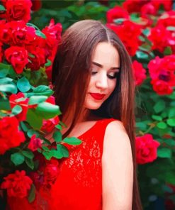 Aesthetic Woman with Red Flower paint by numbers