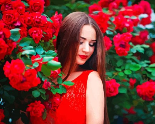 Aesthetic Woman with Red Flower paint by numbers