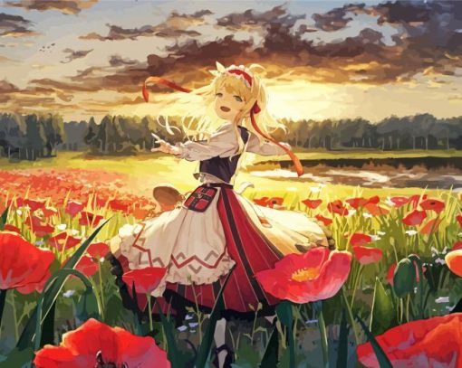 Anime Woman in Field paint by numbers