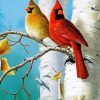 Birch Trees and Cute Birds paint by numbers