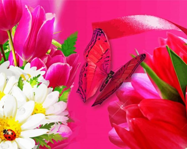 Butterfly with Tulips paint by numbers