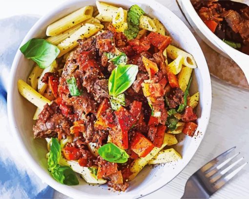 Chicken Livers with Tomatoes and Pasta paint by numbers