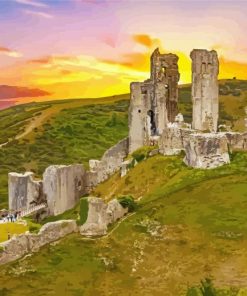 Corfe Castle at Sunset paint by numbers