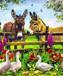 Donkeys and Geese and Flowers paint by numbers