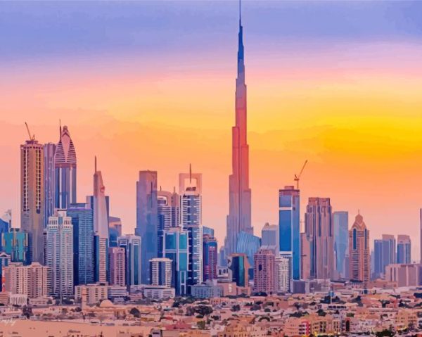 Dubai Skyline at Sunset paint by numbers