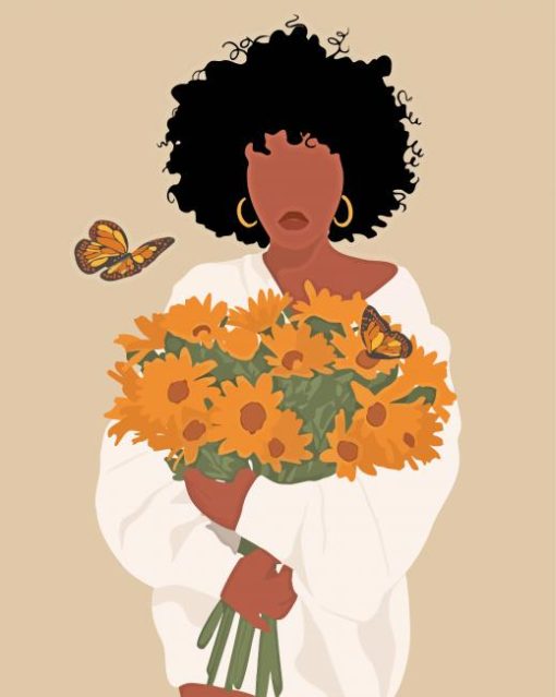 Floral Black Woman and Butterflies paint by numbers