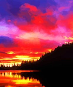 Forest Mountain Sunset paint by numbers