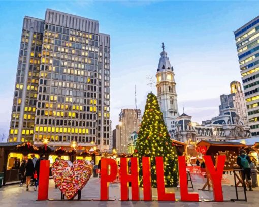 I Love Philly Sing Christmas Village paint by numbers