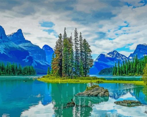 Maligne Lake Jasper Park Nature Landscape paint by numbers