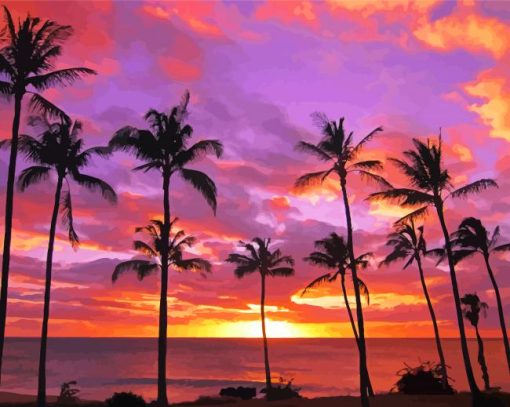 Molokai Palm Trees Silhouette paint by numbers