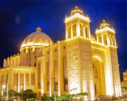 Morazán Plaza in San Salvador at Night paint by numbers