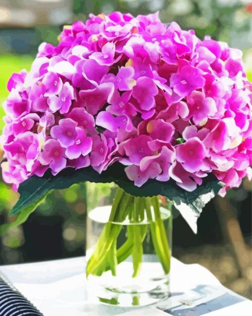 Purple Hydrangeas in Vase Glass paint by numbers