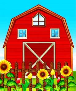 Red Barn Sunflower paint by numbers