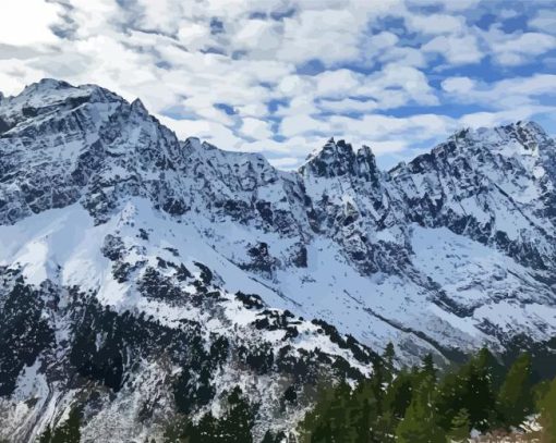 Snowy Mountains in North Cascades National Park paint by numbers