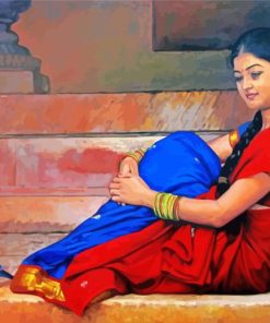 South Indian Lady and Birds paint by numbers