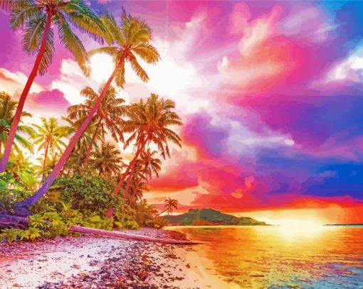 Sunset Palm Trees Beach paint by numbers