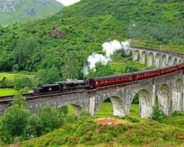 Trains On Viaduct paint by numbers