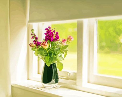 Windowsill Rose Flowers paint by numbers