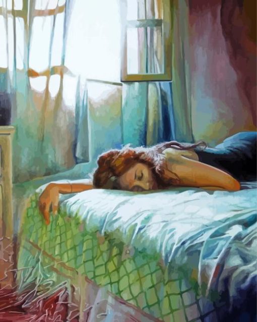 Woman Sleeping on Bed paint by numbers