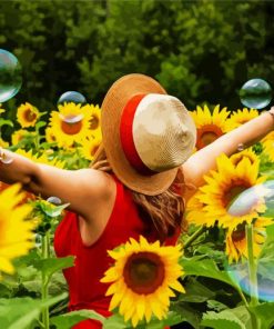 Woman in Field with Bubbles paint by numbers