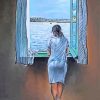 Woman in Window Seascape paint by numbers