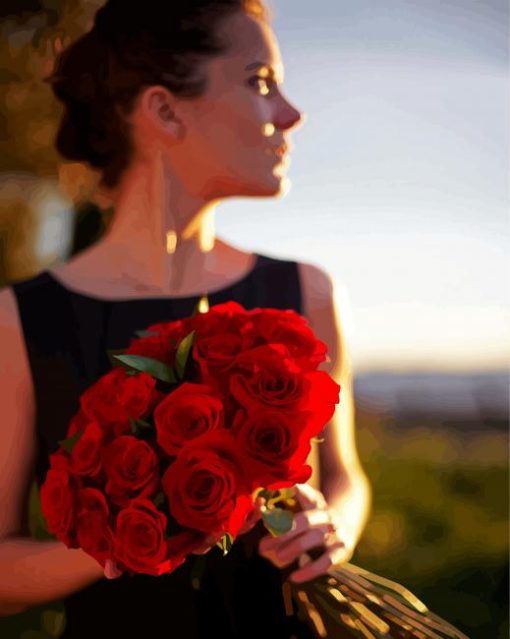 Woman With Red Flower paint by numbers