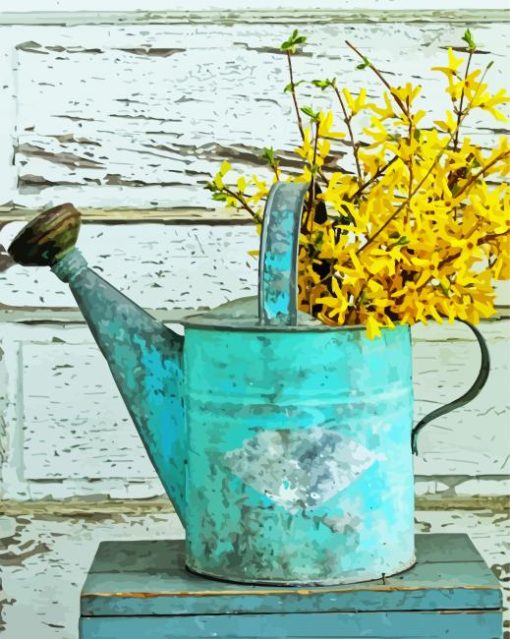 Yellow Flowers in a Watering Can paint by numbers