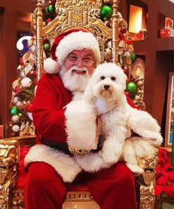 Adorable White Puppy with Santa paint by numbers