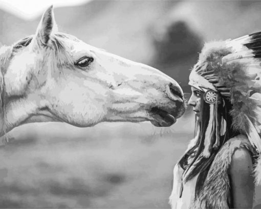 Native Horse Black and White paint by numbers