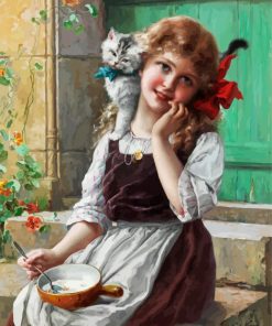 Blonde Little Girl and Kitten paint by numbers