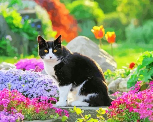 Cat in a Flowery Garden paint by numbers