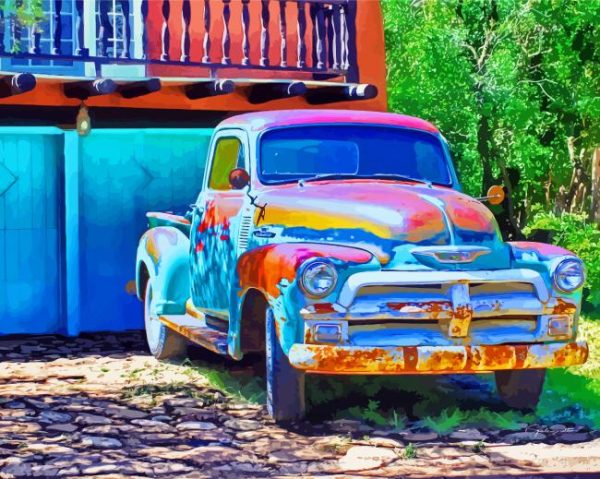 Colorful Rusty Truck Engines paint by numbers