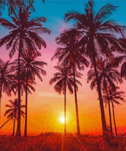 Colorful Sunset Palm Trees paint by numbers