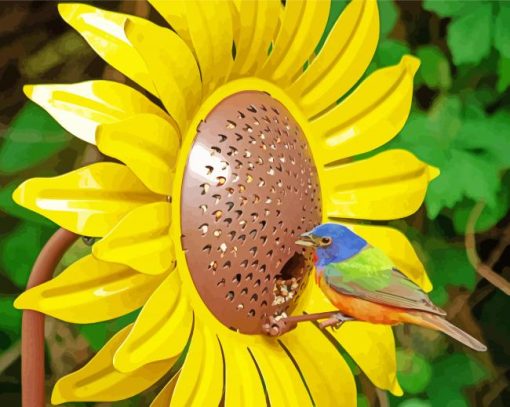 Colorful Bird on Sunflowers paint by numbers